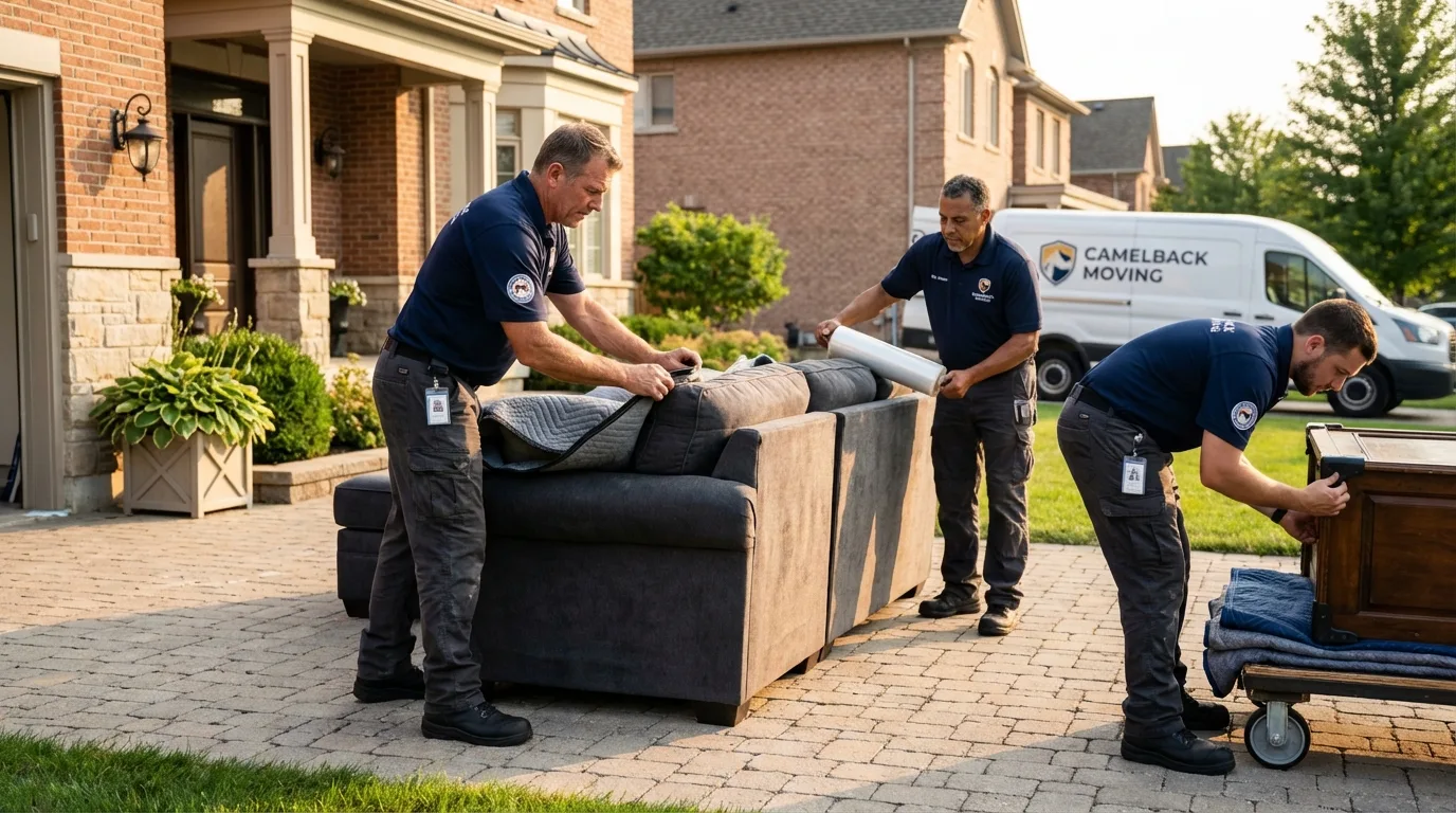 Large estate moving crew wrapping furniture in Dubuque, IA